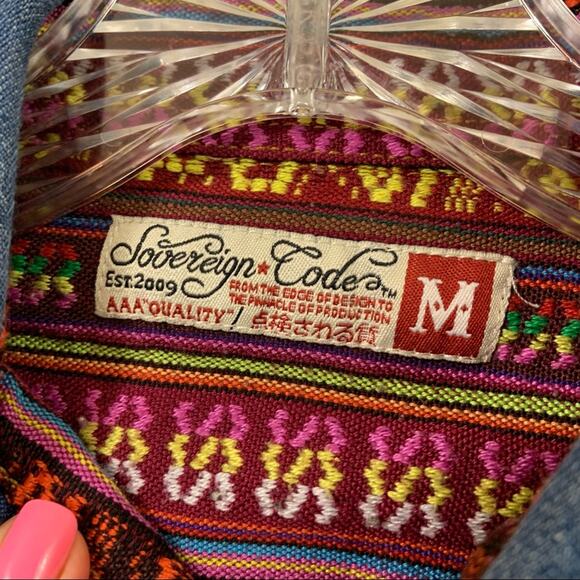 Sovereign Code Aztec Western Ombre Denim Long Sleeve Button Down Top - Picture 2 of 7